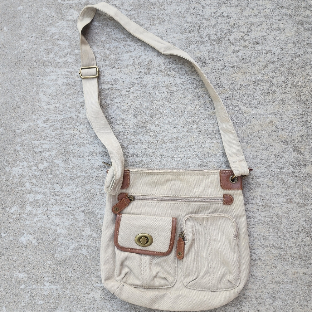 Grunge Canvas Crossbody Bag Purse,‎ Cream Brown